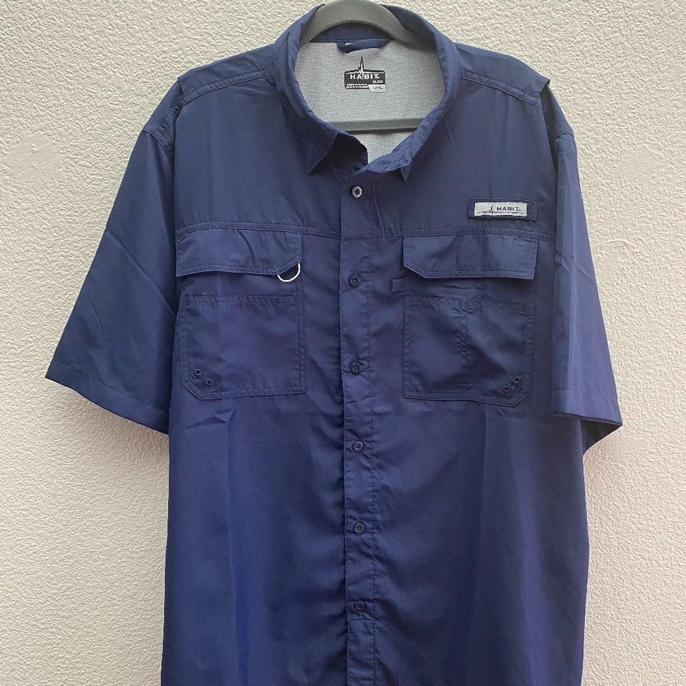 Habit Herring Lake Short Sleeve Button Up Polo Shirt Dark Blue Color Men's XL